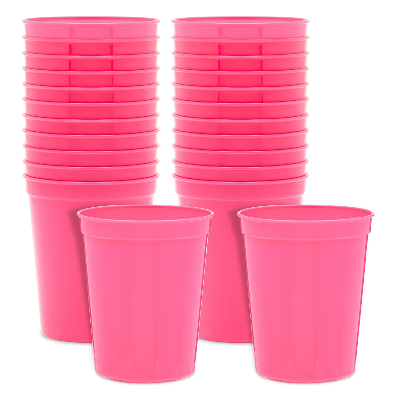 24-Pack 16-Ounce Hot Pink Plastic Stadium Cups, Bulk Reusable